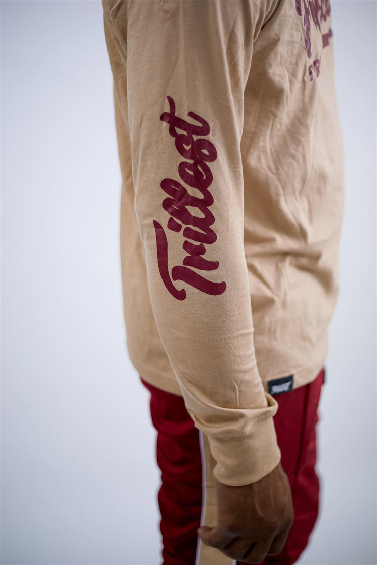 Forever Trill Long Sleeve Tee - Cream\Burgundy