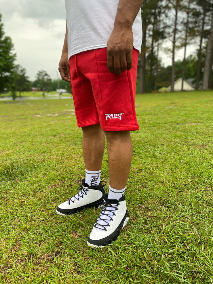 Trillest Red Cotton Fleece Shorts