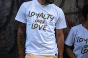 Loyalty Over Love Puff Print Tee - White/Tan/Black
