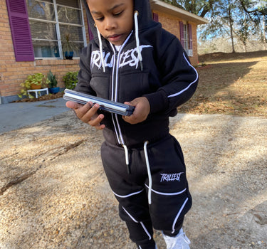 Black Little Kids Zip Up Hoodie Set