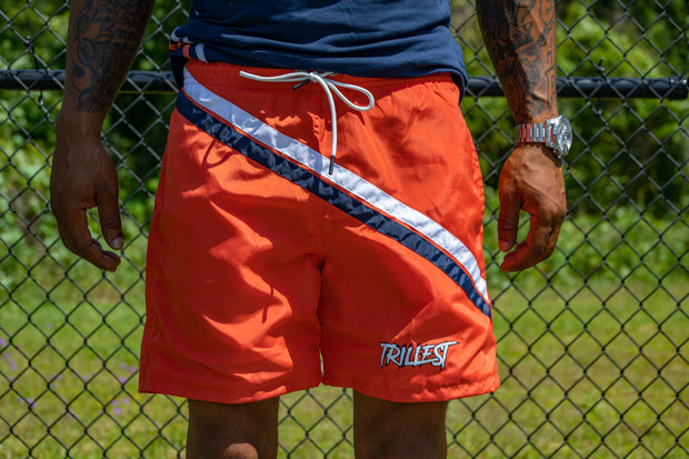 Trillest Orange 2 Stripe Windbreaker Shorts