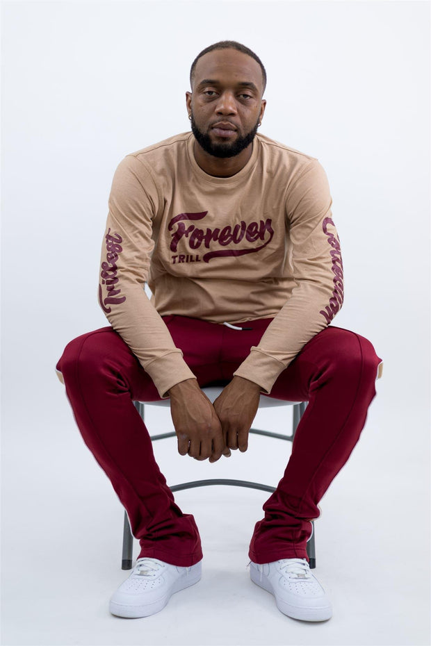 Forever Trill Long Sleeve Tee - Cream\Burgundy