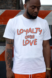 Loyalty Over Love Puff Print Tee - White/Orange/Black