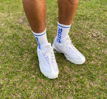 Trillest White/Royal Blue Logo Socks