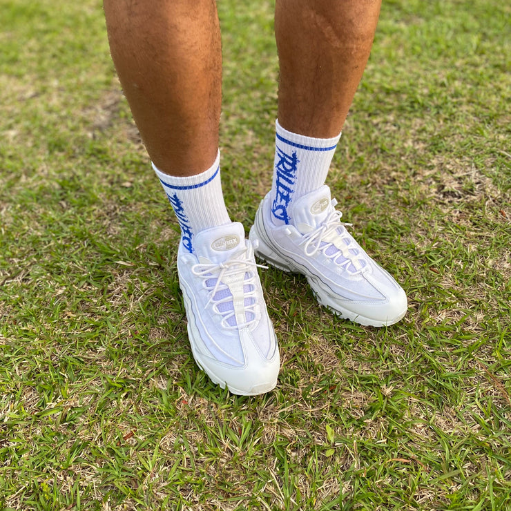 Trillest White/Royal Blue Logo Socks