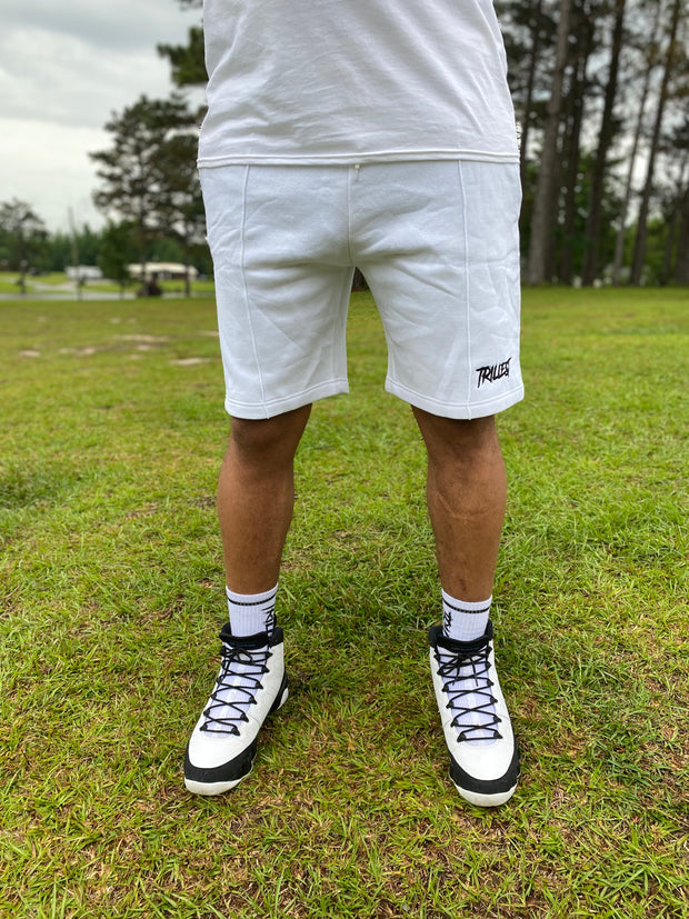 Trillest White Cotton Fleece Shorts