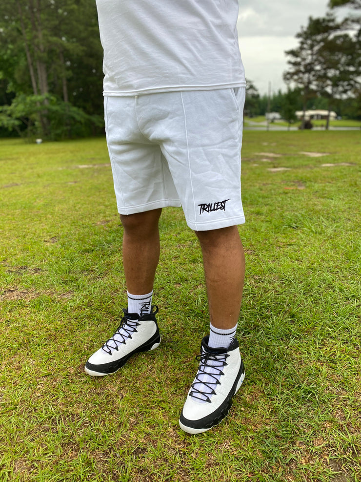 Trillest White Cotton Fleece Shorts