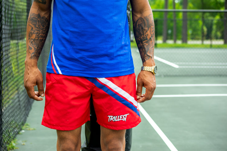 Trillest Red 2 Stripe Windbreaker Shorts