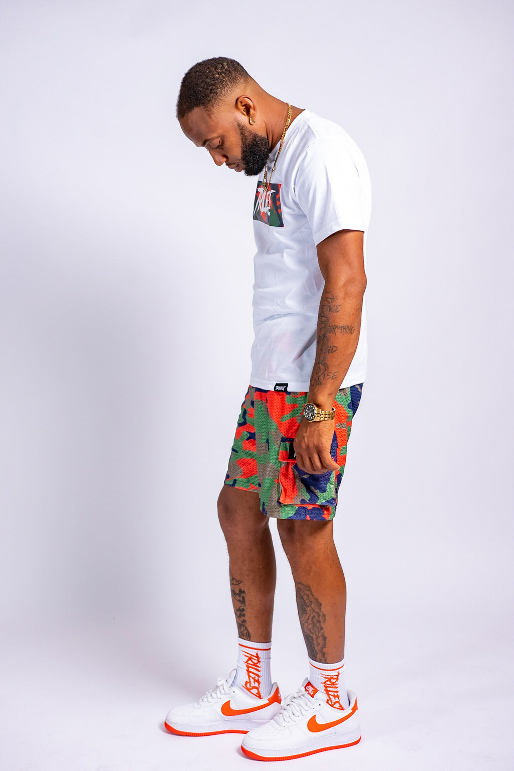Trillest Orange Camo Cargo Mesh Shorts