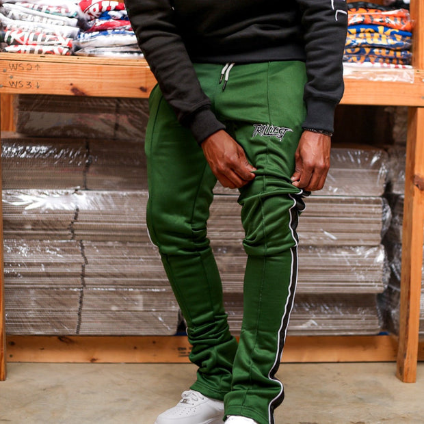 Trillest Stacked Track Pants - Green\Black